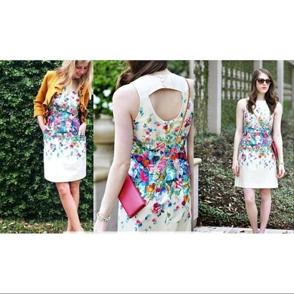 Anthropologie Maeve Floral Sleeveless Ivory Sheath Dress Size 12 - Picture 12 of 16